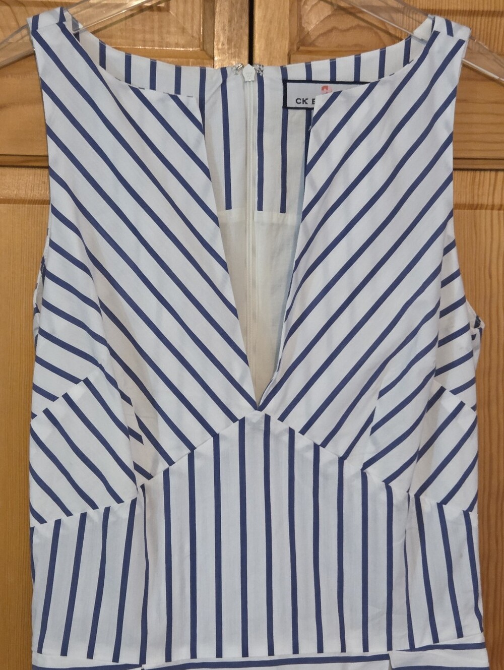 CK Bradley Sleeveless Dress XS Cottron Stretch Nautical‎ Blue Stripe Newport